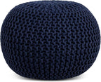 FRELISH DECOR Round Pouf Ottoman Hand Knitted 100% Cotton Pouf Foot Stool - Knitted Bean Bag - Floor Chair for Living Room Bedroom - Foot Rest for Couch (20 Diameter x 14 Height) - Navy