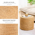 Handwoven Ottoman Pouf, Natural Water Hyacinth Footstool, Round Braided Outdoor Seat with Sturdy Frame, Boho Accent Stool for Patio, Balcony, or Garden (Natural)