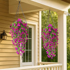 Artificial Hanging Flowers – 4 Pack UV Resistant Fake Morning Glory Vine Faux Plants for Porch, Patio, Balcony, Garden, Indoor & Outdoor Decor (Hot Pink)