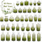 Set of 40 Glass Bud Vases, Small Green Glass Vases in Bulk, Mini Vintage Embossed Flower Vase for Wedding, Centerpieces, Birthday Party, Baby Shower, Home Table Decorations (Green)