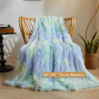 XeGe Plush Faux Fur Rainbow Throw Blanket, Tie Dye 50x60 Shaggy Furry Blanket Throw, Fluffy Microfiber Velvet Couch Blanket, Soft Colorful Fuzzy Lap Blanket for Girls Teens Women Kid Rainbow Blue
