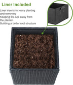 LEWIS&WAYNE Large Square Planter Box Handmade Wicker Tall Planters for Outdoor Plants with Removable Liners Modern Planter for Indoor Outdoor Garden Patio Front Porch - Black, 17''x17''x18''