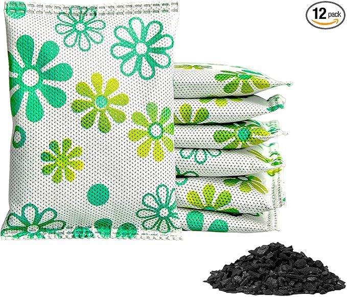 12 Pack Activated Charcoal Odor Absorber,Refrigerator Deodorizer,Odor Eliminator for Home,Pet,Car,50g/Pack