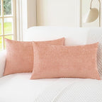 CaliTime Throw Pillow Covers Decorative 12 X 20 Inches Pack of 2 Cozy Chenille Cushion Cases for Couch Sofa Bed Living Room Home Dusty Pink