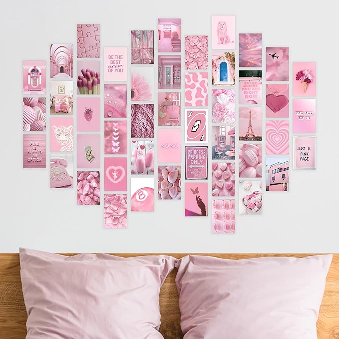 Soft Rose Pink Aesthetic Wall Collage Kit – 50 Dreamy & Romantic Photos, 4"x6" Semi-Gloss Prints for Teen Girls Dorm Room Decor, Soft Rose Color Softscape Moments, Ideal Gift for Birthday & Graduation