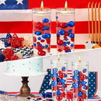 100PCS Red Blue Faux Pearls Beads for Centerpiece Vases, Vase Filler Faux Pearls, No Holes Filler Beads for Independence Day Party Anniversary Fourth of July Table Decor, 14/20/30mm