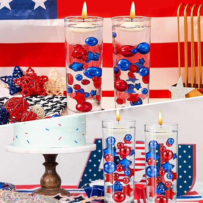 100PCS Red Blue Faux Pearls Beads for Centerpiece Vases, Vase Filler Faux Pearls, No Holes Filler Beads for Independence Day Party Anniversary Fourth of July Table Decor, 14/20/30mm