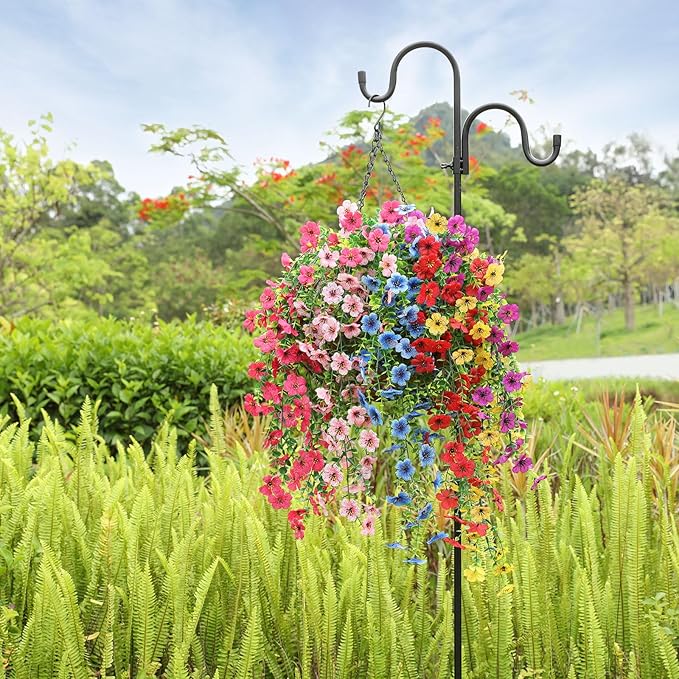 Artificial Hanging Flowers for Outdoors Faux Plants for Spring Summer Decoration,6 Bundles UV Resistant Realistic Silk Flowers Indoor Outside Garden Porch Patio Balcony Yard Farmhouse