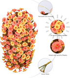 HyeFlora Artificial Fake Fall Hanging Flowers Plants for Outdoor Decor, 2PCS Faux Silk Fall Morning Glory Trailing Vines UV Resistant Look Real for Autumn Home Planter Porch Patio (Orange+Yellow)