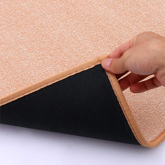 Area Rug with Non Slip Rubber Backing, Washable Soft Floor Carpet for Living Room, Kitchen, Entryway Indoor, Bedroom, Laundry, Low Pile Area Rugs, Solid Color with Pointillism Style (Camel, 3' * 5')