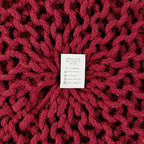 REDEARTH Round Pouf Ottoman - Hand Knitted Cable Boho Poof - Foot Stool Bean Bag - Home Décor Stuffed Footrest for Living Room - Nursery - Bedroom - 100% Cotton Poufs (19.5"x19.5"x14") - Red