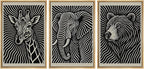 SIGNWIN Framed Canvas Print Wall Art Wildlife Portrait Giraffe, Elephant, and Bear Photography Modern Art Minimalist Black and White for Living Room, Bedroom, Office - 16"x24"x3 Natural