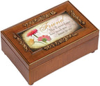Cottage Garden Friend Woodgrain Embossed Petite Rose Music Box Plays What Friends are for