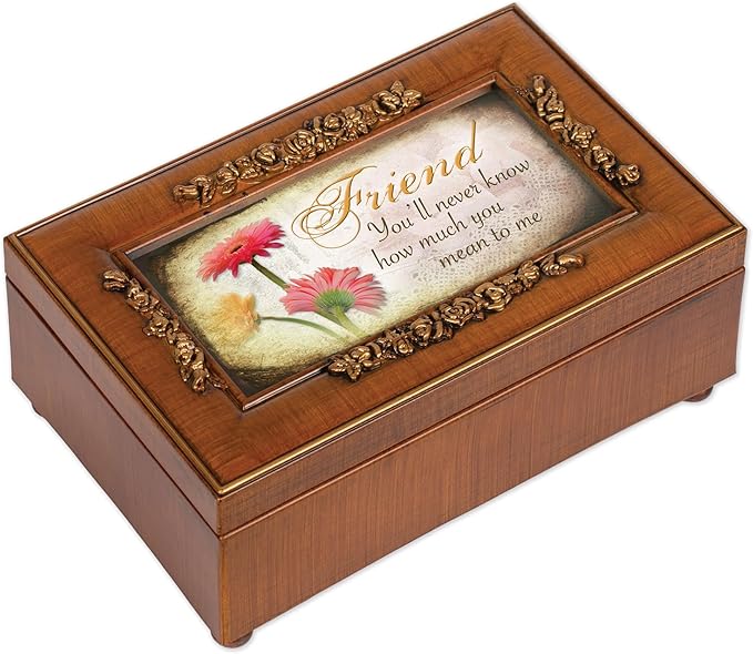 Cottage Garden Friend Woodgrain Embossed Petite Rose Music Box Plays What Friends are for