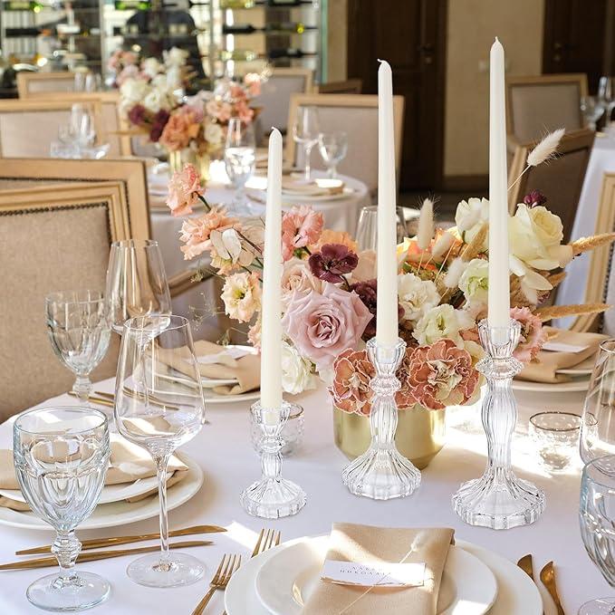 Mumufy 6 Pack Glass Taper Candle Holders Clear Candlestick Holder Fit 0.8 Inch Candles 4'' 6'' 8'' Tall Crystal Decorative Candlestick Stand Centerpiece for Table Wedding Dining Party (Classic)