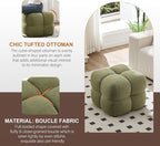 Zesthouse Square Pouf Ottoman Footstool, Modern Ottoman Coffee Table for Living Room, Poofy Boucle Stool Foot Rest, Upholstered Tufted Stool for Couch, Cube Vanity Chair Backless for Bedroom, Green