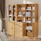 71" Tall Bookshelves Set of 3, 1 Bookcase with Drawers & 2 Bookshelves with Doors, Wooden Floor Standing Display Storage Shelves for Home Office, Living Room