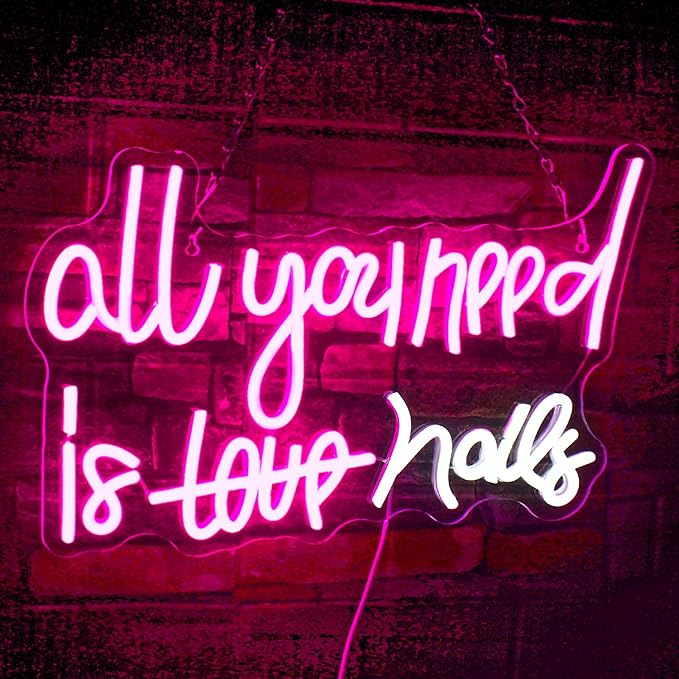 WLHOPE All You Need is Nails Neon Sign - Pink LED Signs with USB Connectivity for Bedroom, Home Bar, Girls Room, Beauty Shop, Nails Room - Gift for Girls