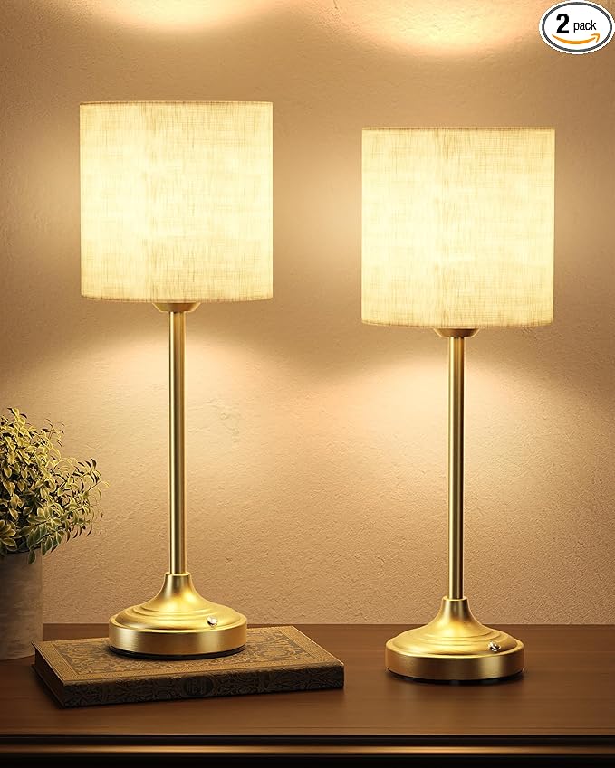 Rechargeable Table Lamp, 2-Pack, 8000mAh, Dimmable, 2700K, Touch Control, Portable, LED, Wireless, Cordless, Battery Operated, Desk Lamp, Kitchen Lamp, Fabric Shade, for Dining Room, Living Room
