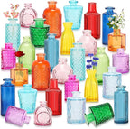 Yaomiao 30 Pcs Vases Bulk Colored Flower Glass Vases Bud Vintage Colored Glass Bottles Colorful Rustic Embossed for Home Wedding Table Decorations Gifts(Bright Color)