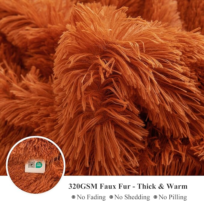 XeGe Luxury Faux Fur Throw, Burnt Orange Soft 50x60 Fluffy Blanket, Shaggy Plush Decorative Couch Throw, Cute Furry Fuzzy Blanket for Sofa Bed, Burnt Orange