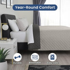 Martex Reversible Coverlet – Full Queen Size Quilt - Lightweight Full Size Bedding– Durable Queen Size Quilts for Bed – Soft - Easy Care Bedding – Light Gray/Graphite