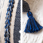 BlissBlush Navy Dark Blue Decorative Throw Pillow Cover 18x18 Square Boho Accent Pillowcase Tassels Farmhouse Cushion for Couch Sofa Bedroom Living Room Home Décor Cover ONLY