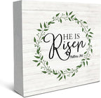 SRADMO He Is Resen Wood Box Sign Desk Decor, Christian Decor Wooden Sign Decoration For Home Office, Wooden Sign Decorations Indoor, Christian Signs For Home Decor Shelf Table Decor