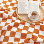 LOMAO Throw Blankets Flannel Blanket with Checkerboard Grid Pattern Soft Throw Blanket for Couch, Bed, Sofa Luxurious Warm and Cozy for All Seasons (Orange, 50"x60")