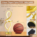 Mayful Modern RGB Table Lamp with LED Spiral Design, Gold Bedside Lamp & Nightstand Lamp, Touch Dimmable with 7 Colors & 10 Modes for Bedroom, Living Room, Home Office, 15W