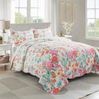 Travan Floral Quilt Queen Quilt Set, Ultra Soft Reversible Queen Quilt Bedding Set with 1 Quilt Set and 2 Shams Red Flower Quilt for All Season, Coreopsis-Red, Queen