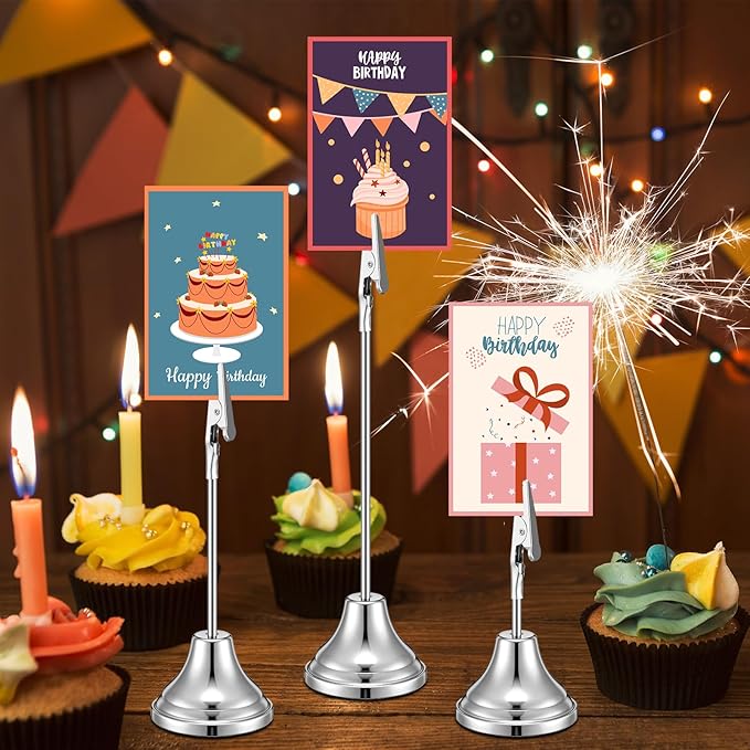 20 Pcs Table Number Holders 4/6/8/10 Inch Metal Place Card Holders with Alligator Clip Heavy Base Wedding Table Number Stand Picture Photo Clip for Banquet Party Birthday Restaurant(Silver)