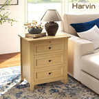 Harvin 3 Drawers Nightstand, Solid Wood End Table with Pull-Out Shelf, Timeless Classic Side Table for Bedroom, Living Room or Home Offices