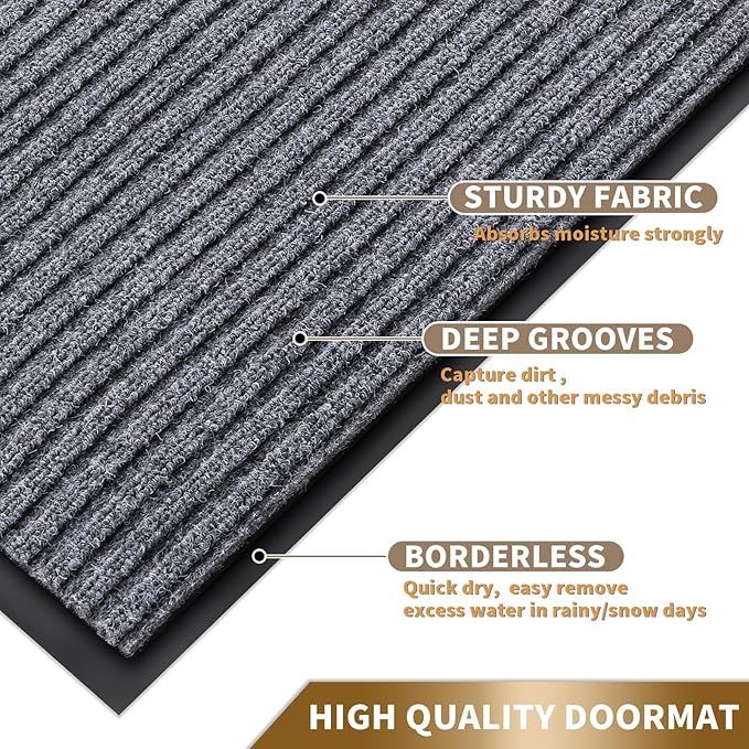 Yimobra Front Door Mat Outdoor Indoor Entrance, 100% Waterproof All-Season All Weather Doormat, Welcome Matt Outside Entry, Non Slip, Low Profile, Heavy Duty Patio Porch Floor Mat,29.5 x 17,Gray White