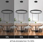 Modern Led Chandeliers Black, Dimmable Contemporary LED Chandeliers 1 Ring, Hanging Led Modern Pendant Light Fixture for Living Room Kitchen lsland Dining Room Foyer Office Entryway 6000k