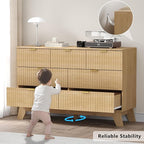 Fluted 7 Drawer Dresser, 47.2" Wide Modern Boho Chest of Drawers, Wooden Storage Dresser TV Stand for Bedroom, Living Room, Closet, Hallway, Curved Profile Design