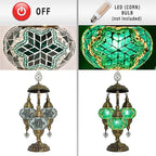 Mozaist Turkish Mosaic Lamp – 3 Globe Tiffany Table Light with Bulb (Turquoise Green)