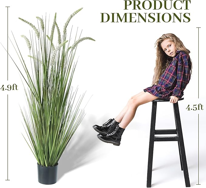 KOL 59in 2-Pack Artificial Veronica Spiked Speedwell Grass Plant, 5ft Faux Veronica Spicata Flower, Tall Fake Horsetail Grasses for Home Office Garden Wedding Decor, Indoor Outdoor, Yellow