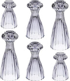 Lysenn Glass Candle Stick Holder Set of 6 – Premium Taper Candle Holders for Romantic Ambiance - Candle Sticks Holder Decor for Special Occasions - Smoke Gray