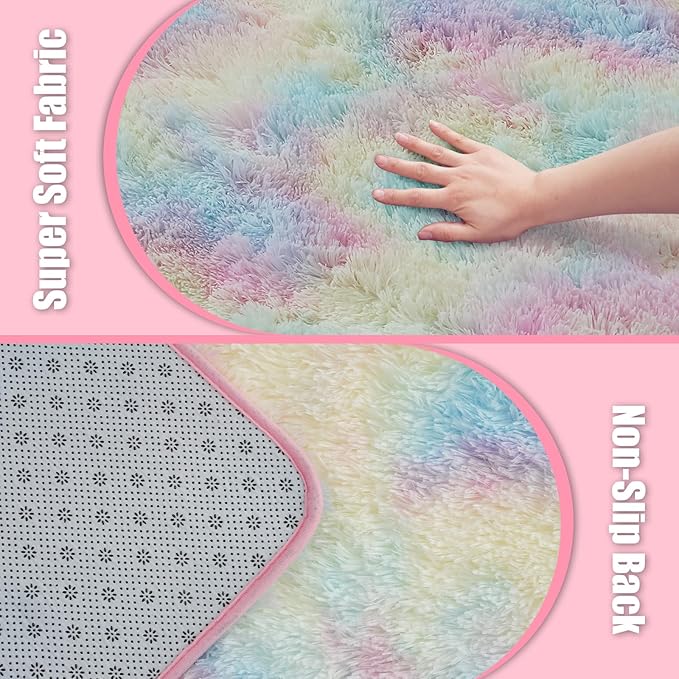 9x12 Fluffy Area Rugs for Living Room,Large Fuzzy Shag Area Rug for Bedroom,Soft Non-Shedding Indoor Plush Carpet for Kids Bedroom Nursery Home Decor,Rainbow
