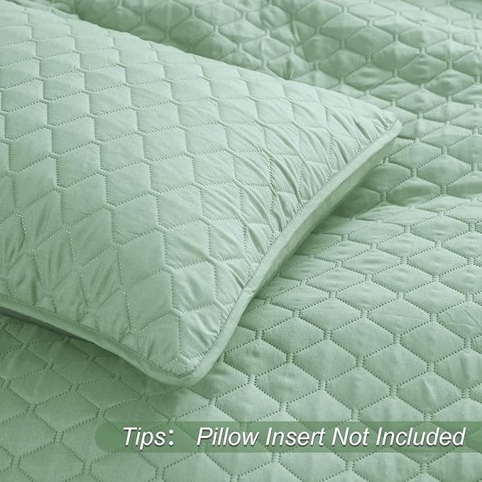 Exclusivo Mezcla Reversible Twin Quilt Bedding Set with Pillow Sham, Lightweight Quilts Twin Size, Soft Bedspreads Bed Coverlets for All Seasons - (Light Green, 68"x88")