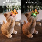 Solar Garden Statue Cute Cat Figurine Fun Color Changing LED Butterfly Light Outdoor Decor Waterproof Resin Sculpture Patio Lawn Art Housewarming Gifts for Cat Lovers Women