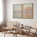 SIGNFORD Framed Canvas Print Wall Art Set Pastel Lake Landscape Serene Sunrise Water Reflection Illustration Modern Art Decorative Nordic Nature for Living Room, Bedroom, Office - 24"x36"x2 Natural