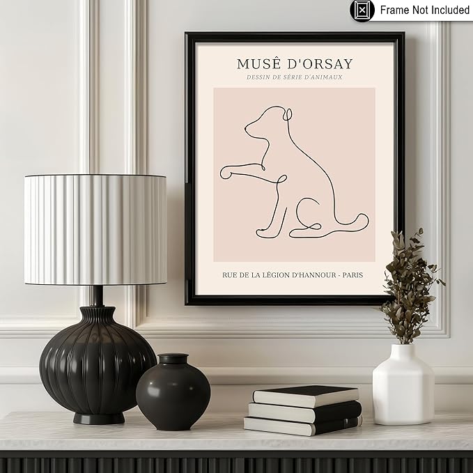 Poster Master Vintage Poster - Retro One Line Dog Drawing Print - Dog Art - Minimal Gift for Men, Women, Animal Lover - Abstract Wall Decor for Home, Office, Bedroom, 18x24 Unframed Wall Art