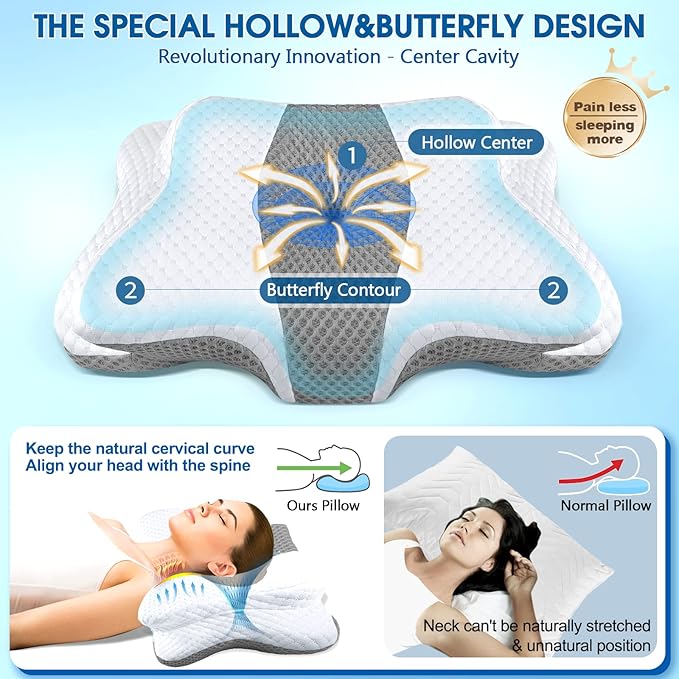 Pain Relief Cervical Pillow for Neck and Shoulder Support,Hollow Design Cervical Memory Foam Pillows, Orthopedic Ergonomic Neck Pillow,Contour Bed Pillow for Side,Back,Stomach Sleeper…