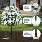 Artificial Boxwood Topiary Ball Trees with Ground Spikes UV Resistant Faux Greenery Shrubs Fake Shrubs for Outdoors, Realistic Faux Plants Bushes for Garden Porch Yard Patio Decor (White)