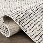 BoutiqueRugs Keita Contemporary Mosaic Area Rug - High Pile Fluffy Soft Shag Carpet for Living Room, Bedroom - Black and White - 7'10" x 10' (8x10)