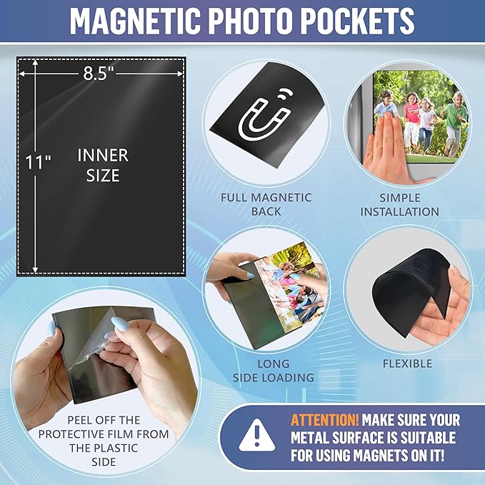 10 Pack Magnetic Picture Frames for Refrigerator - 8.5 x 11 in Magnet Picture Frames for Fridge - Magnetic Photo Sleeves - Locker Magnet Frame - 8.5x11 Magnetic Photo Frames - Magnetic Picture Holder