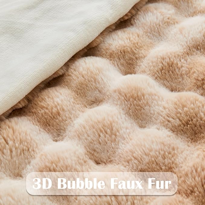 NEWCOSPLAY Faux Fur Throw Blanket Tie-dye Beige Luxury Fluffy Thick Warm Bubble Blanket for Couch Sofa Bed 700GSM (Tie-dye Beige, Throw(50"x60"))