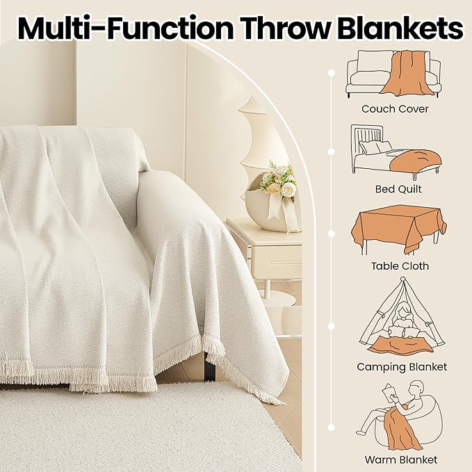 Boho Chenille Couch Cover Simple Style Sofa Slipcovers Sofa Cover for 2 Cushion Couch Sofa, Pet Friendly Loveseat Cover Armchair Cover for Sectional Sofa(Beige, 71"x102")